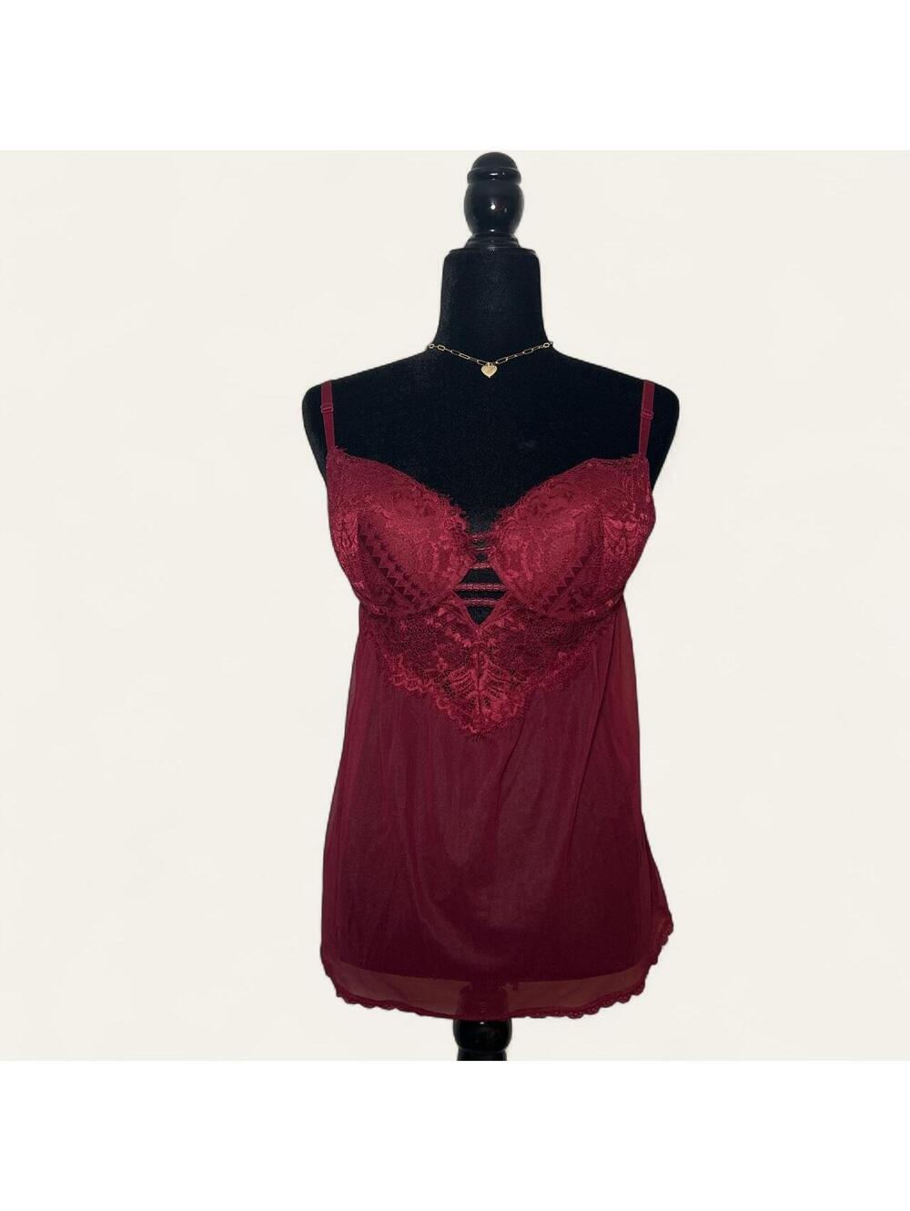 Vintage Y2K Lazena Red Lingerie Slip Top/Dress Babydoll Open Back Lace
